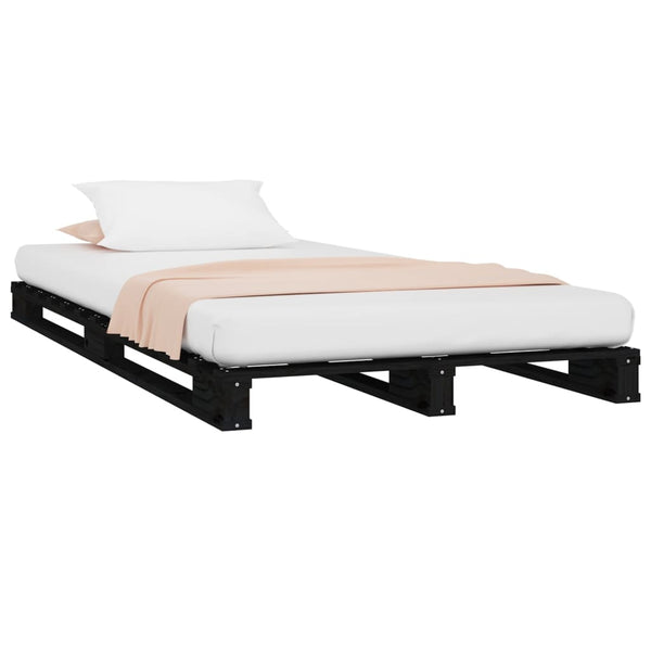 Schwarzes Plattformbett Maistorovici 75x190cm (Kiefernschichtholz kleines Einzelbett)