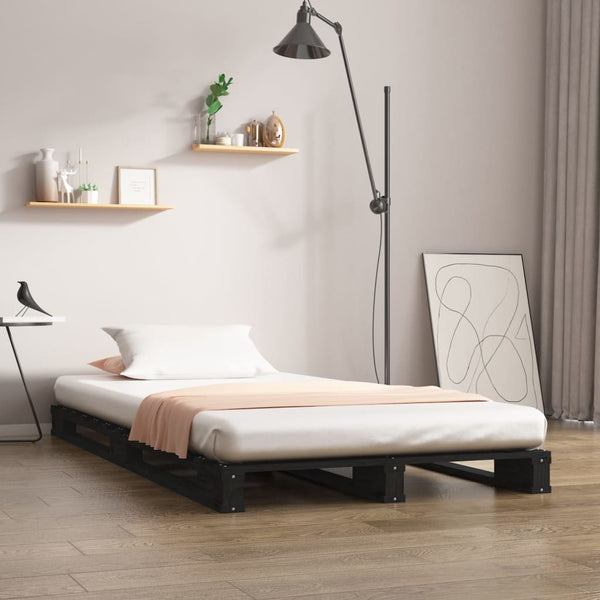 Schwarzes Plattformbett Maistorovici 75x190cm (Kiefernschichtholz kleines Einzelbett)