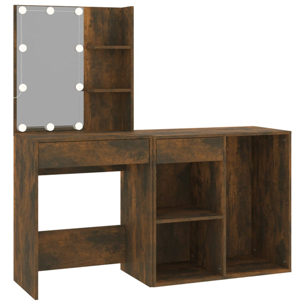 Schminktisch mit LED-Beleuchtung Volter aus geräucherter Eiche und Schrank (Holz)