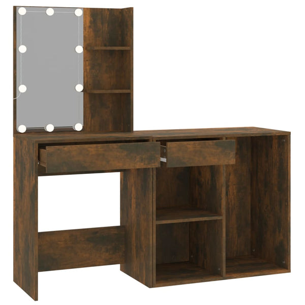 Schminktisch mit LED-Beleuchtung Volter aus geräucherter Eiche und Schrank (Holz)