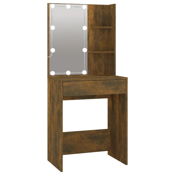 Schminktisch mit LED-Beleuchtung Volter aus geräucherter Eiche und Schrank (Holz)
