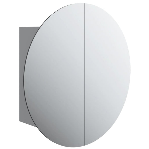 Grauer Badschrank und runder Spiegel LED-Leuchten Mubecel 40x40x17,5cm