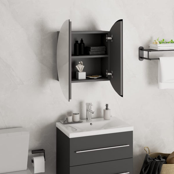 Grauer Badschrank und runder Spiegel LED-Leuchten Mubecel 40x40x17,5cm