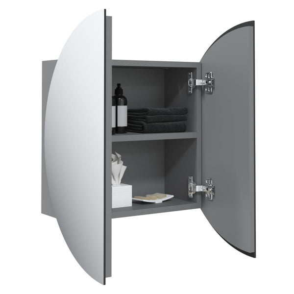 Grauer Badschrank und runder Spiegel LED-Leuchten Mubecel 40x40x17,5cm