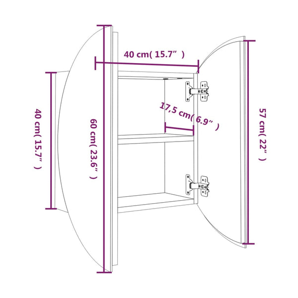 Grauer Badschrank und runder Spiegel LED-Leuchten Mubecel 40x40x17,5cm