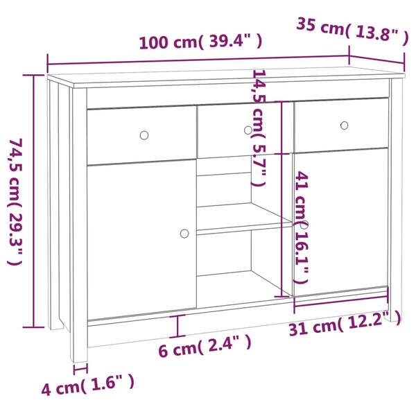 Schwarzes Sideboard Arhonda 100x35x74,5cm (Kiefer)