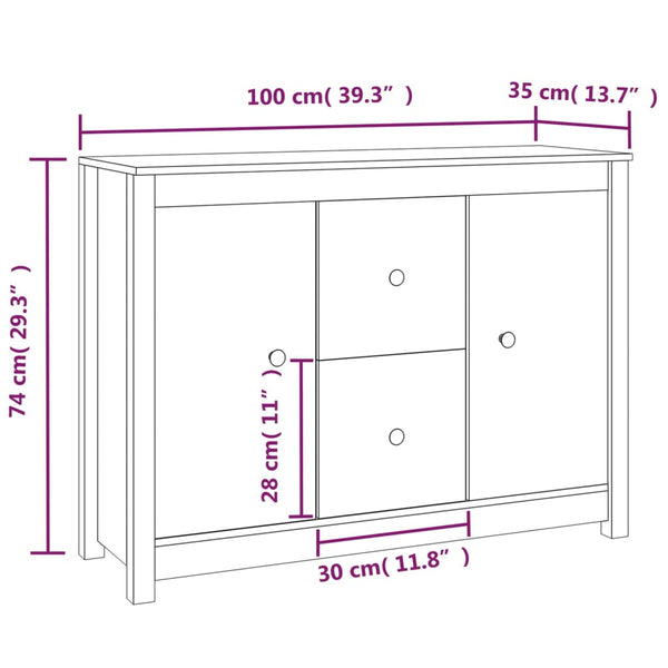 Weißes Sideboard Vie 100x35x74cm (Kiefer)