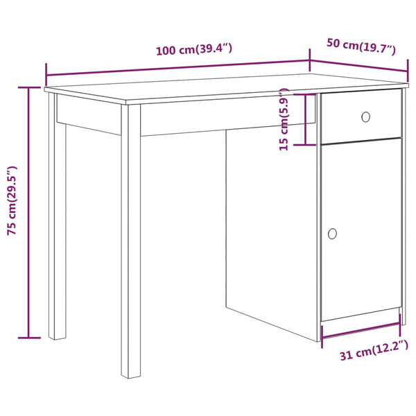 Schreibtisch Kylie 100x50x75cm (Kiefer)