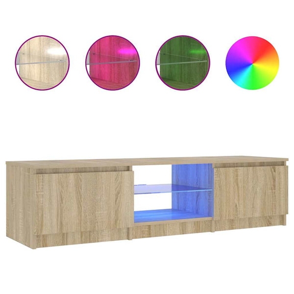 Räucher-Eiche TV-Lowboard mit LED-Beleuchtung Dondos 140x40x35,5cm