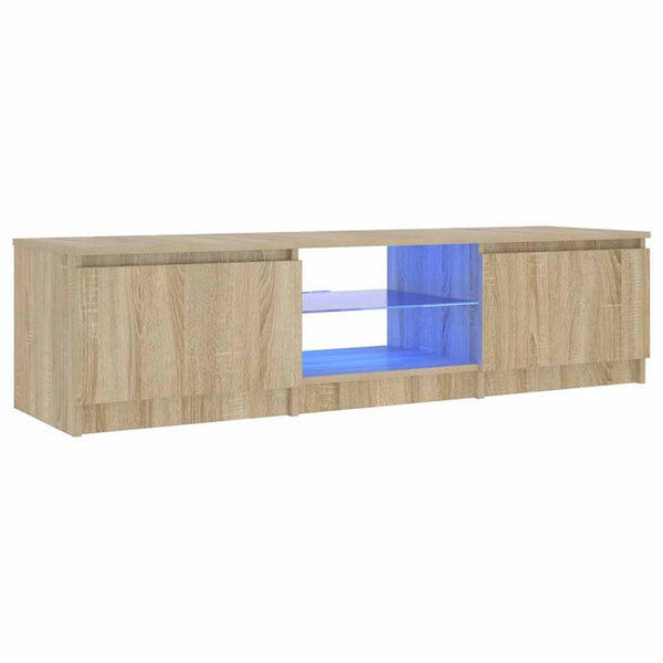 Räucher-Eiche TV-Lowboard mit LED-Beleuchtung Dondos 140x40x35,5cm