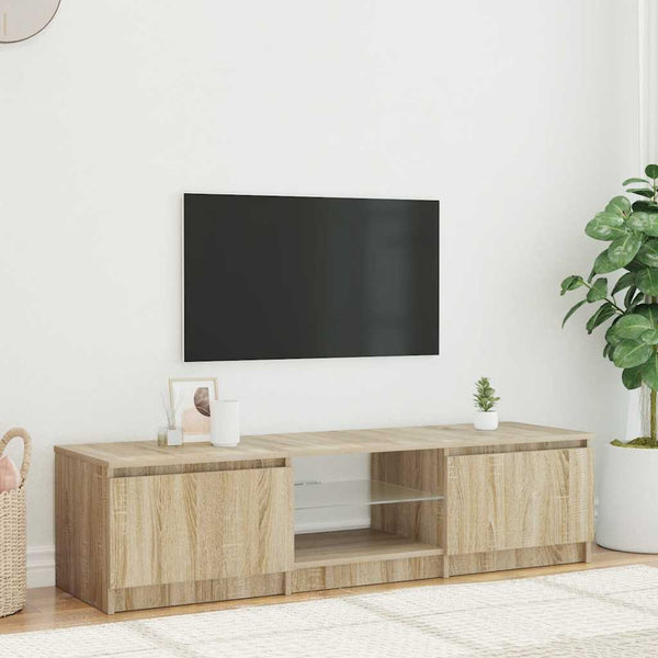 Räucher-Eiche TV-Lowboard mit LED-Beleuchtung Dondos 140x40x35,5cm