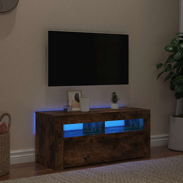 Räucher-Eiche TV-Lowboard mit LED-Beleuchtung Sanaa 90x35x40cm