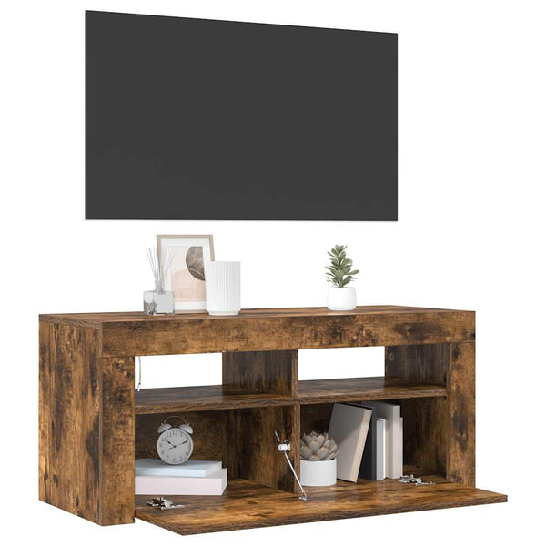 Räucher-Eiche TV-Lowboard mit LED-Beleuchtung Sanaa 90x35x40cm