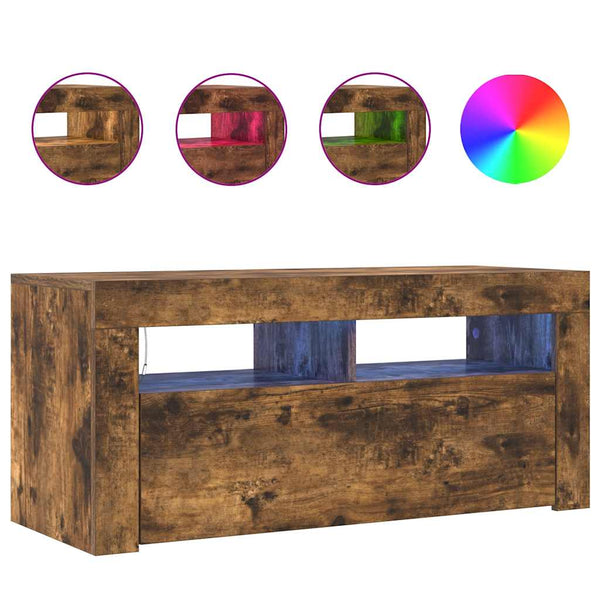 Räucher-Eiche TV-Lowboard mit LED-Beleuchtung Sanaa 90x35x40cm