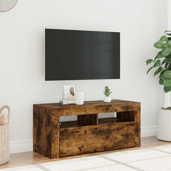 Räucher-Eiche TV-Lowboard mit LED-Beleuchtung Sanaa 90x35x40cm
