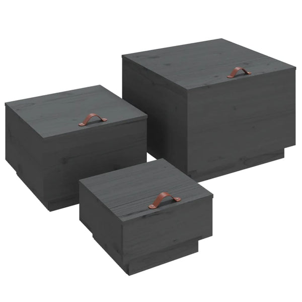 Graue Aufbewahrungsboxen mit Deckel Tivilic (3er-Set Kiefer)
