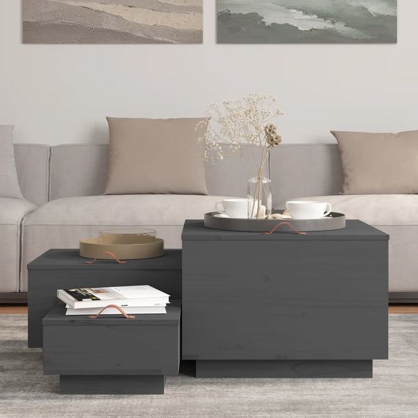 Graue Aufbewahrungsboxen mit Deckel Tivilic (3er-Set Kiefer)
