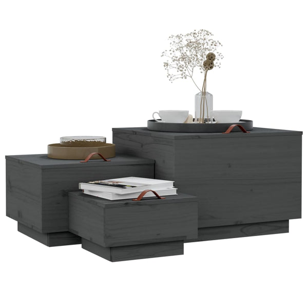 Graue Aufbewahrungsboxen mit Deckel Tivilic (3er-Set Kiefer)