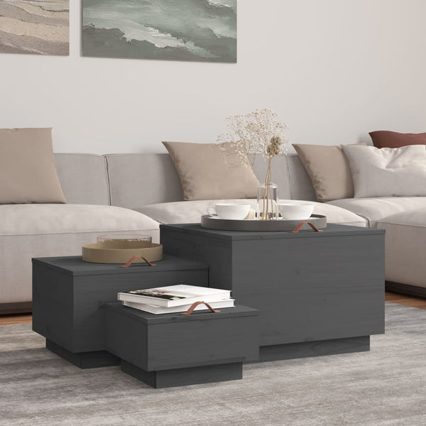 Graue Aufbewahrungsboxen mit Deckel Tivilic (3er-Set Kiefer)