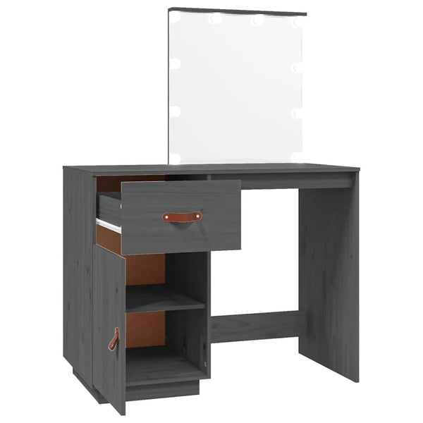 Harmaa pukeutumispöytä led-valoilla Irimea 95x50x133,5cm (mänty)