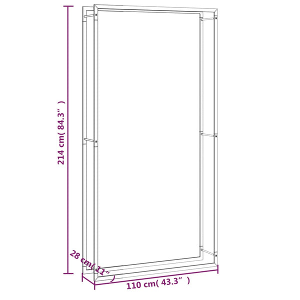 Matt-schwarzes Brennholzregal Sterling 110x28x214cm (Stahl)