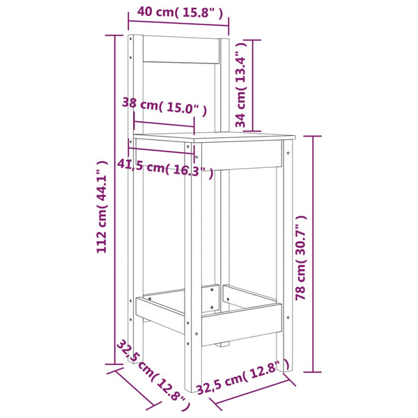 Schwarze Barhocker Janka 40x41,5x112cm (2 Stk. Kiefer)