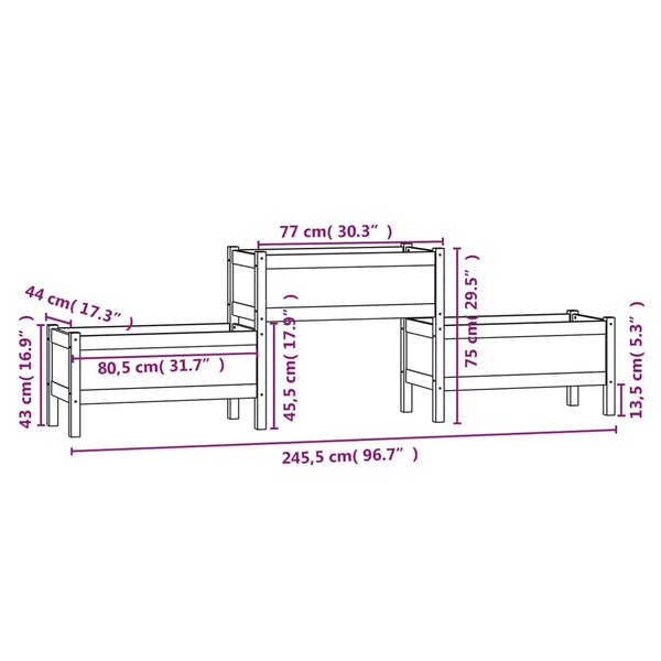 Grauer Blumenkasten Ionota 245,5x44x75cm (Kiefer)