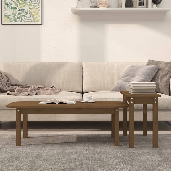 Honigbrauner Couchtisch-Set Aviana 2-teilig (Kiefer)