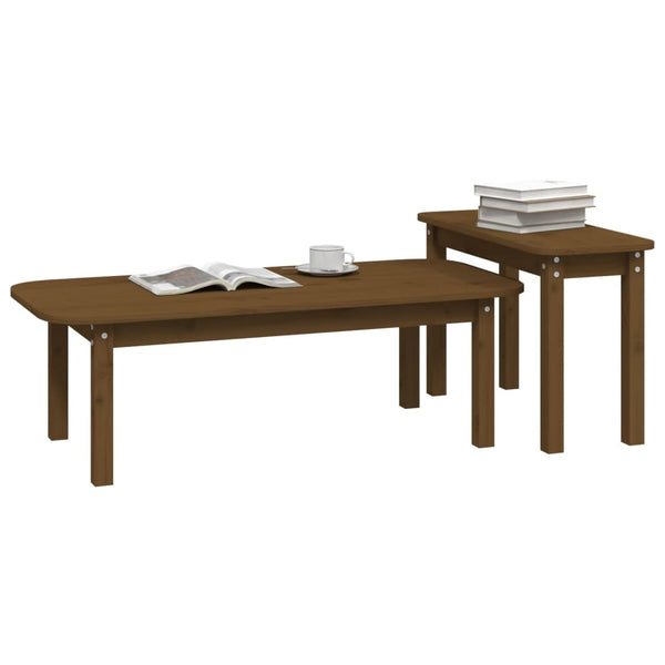 Honigbrauner Couchtisch-Set Aviana 2-teilig (Kiefer)