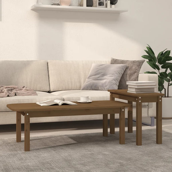 Honigbrauner Couchtisch-Set Aviana 2-teilig (Kiefer)