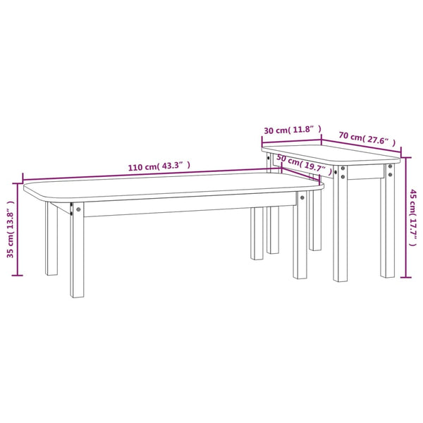 Schwarzes Couchtisch-Set Aviana (2-teilig, Kiefer)
