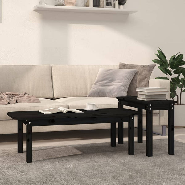 Schwarzes Couchtisch-Set Aviana (2-teilig, Kiefer)