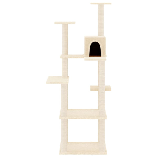 Creme Katzenkratzbaum mit Sisal-Kratzsäulen Miralichia 153cm
