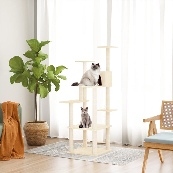 Creme Katzenkratzbaum mit Sisal-Kratzsäulen Miralichia 153cm