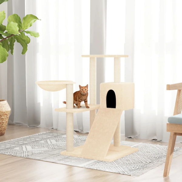 Kratzbaum Iozofina 82 cm mit Sisal-Kratzsäulen in Creme für Katzen