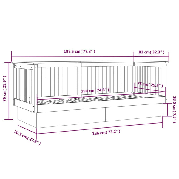 Graues Schlafsofa Paseta 75x190cm (Kiefer)