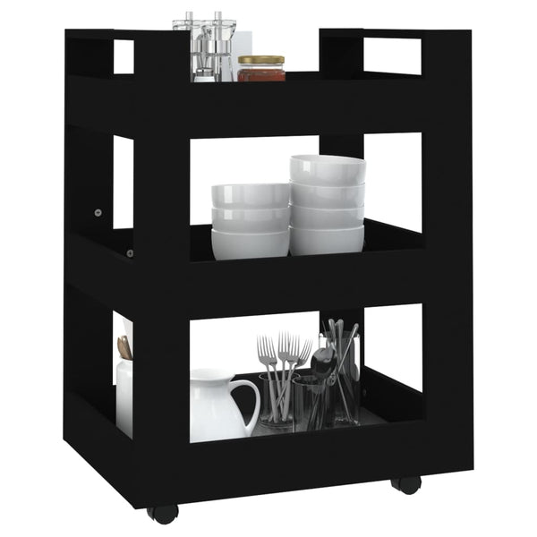 Schwarzer Küchenwagen Chioral 60x45x80cm (Holz)