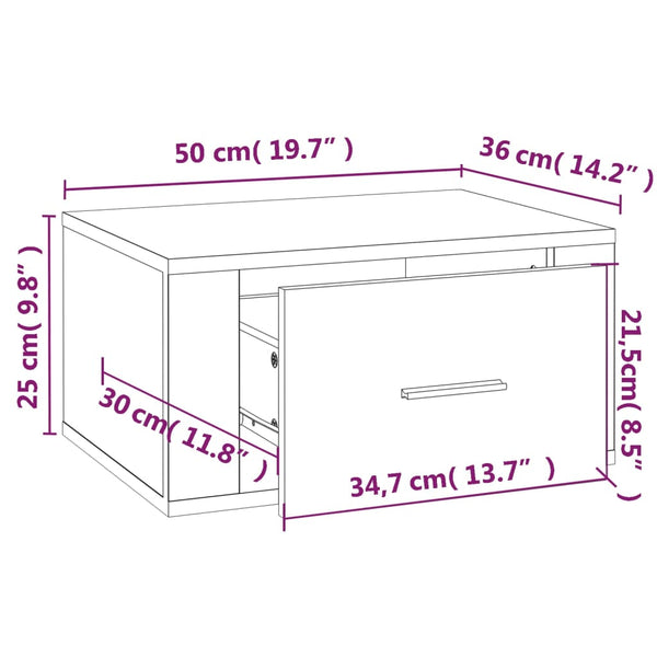 Betongrauer wandmontierter Nachttisch Vulturul 50x36x25cm