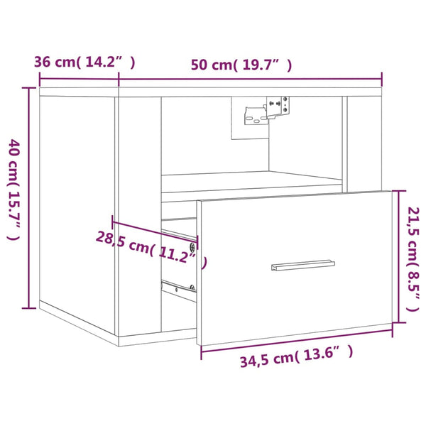Harmaa seinäkiinnitettävät yöpöydät Wili 50x36x40cm (2 kpl sonoma)