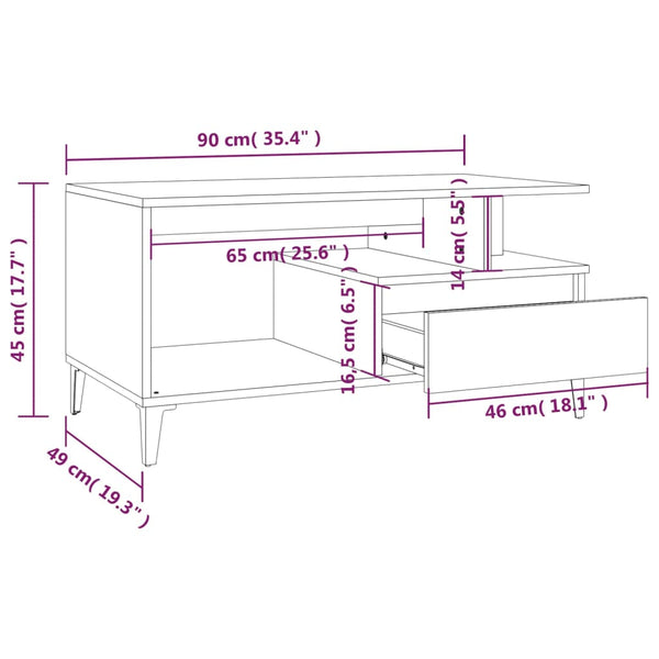 Couchtisch Fotiade Weiß 90x49x45cm (Holz)