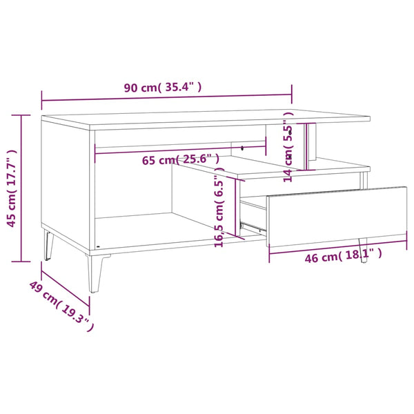 Couchtisch Fotiade aus Räuchereiche 90x49x45cm (Holz)