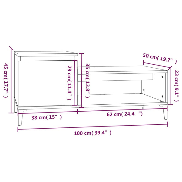 Grauer Couchtisch Marghiola 100x50x45cm (Holz)