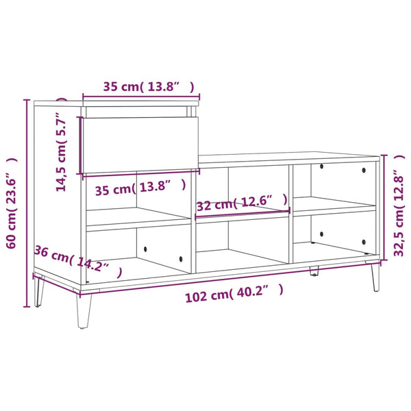 Schuhschrank Dedina Eiche Rauch 102x36x60cm (Holz)