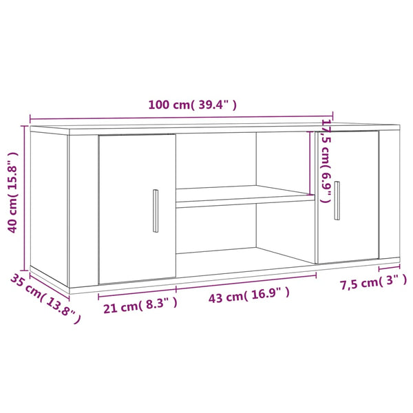 Fernsehschrank Alit, Beton-Grau, 100x35x40cm (Holz)