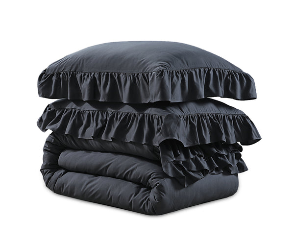 VUODEVAATTEET - Ruffles antrasiitti Pussilakanasetti
