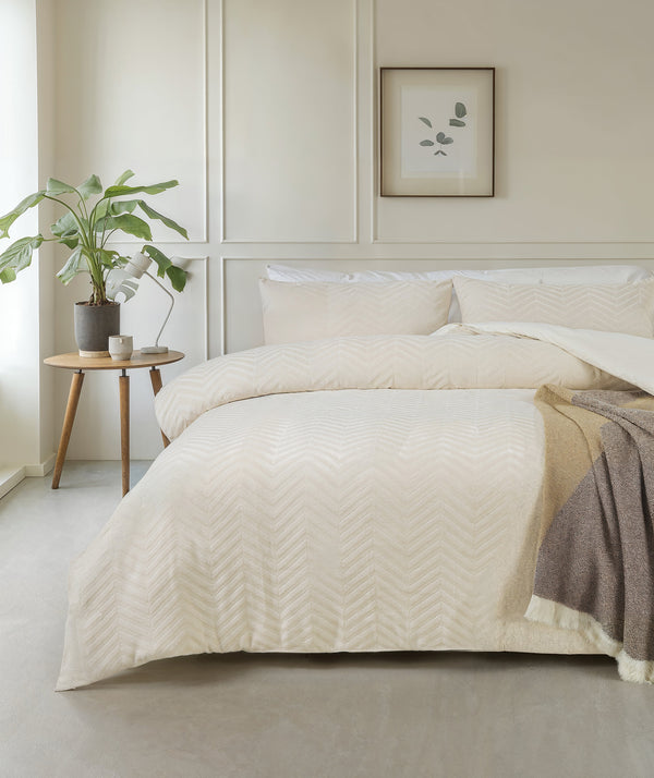 Bettwäsche-Set Chevron Teddy Creme