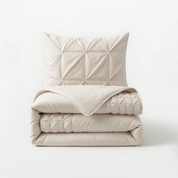 VUODEVAATTEET - Border Pintuck Beige Pussilakanasetti