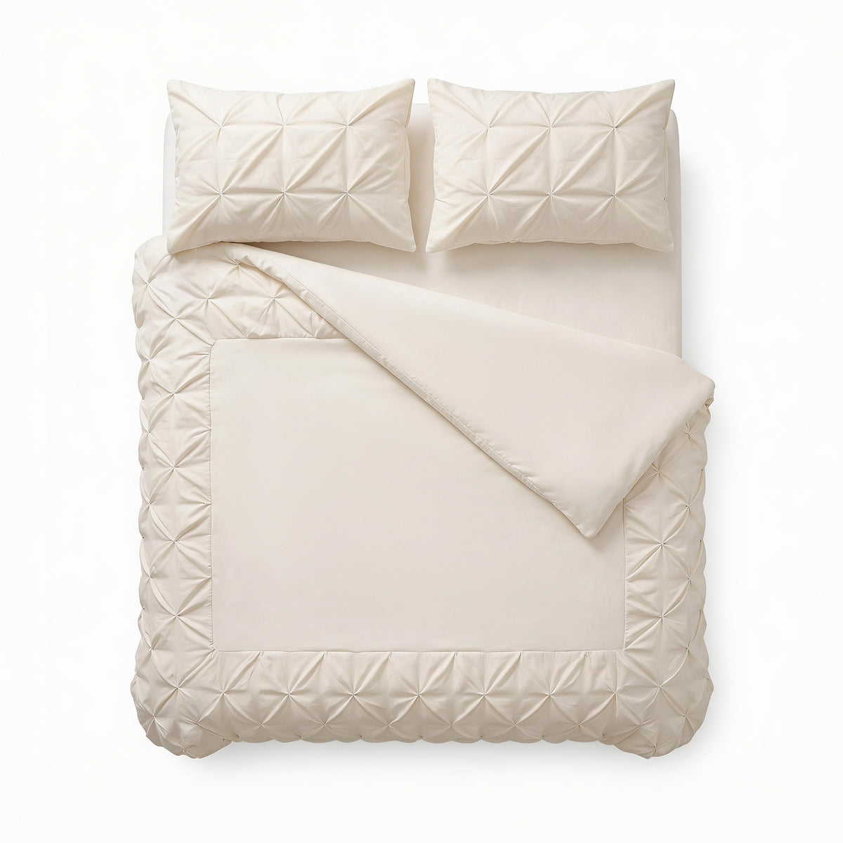VUODEVAATTEET - Border Pintuck Beige Pussilakanasetti