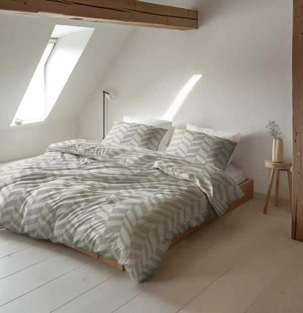 VUODEVAATTEET - Chevron Beige/hiekka Pussilakanasetti