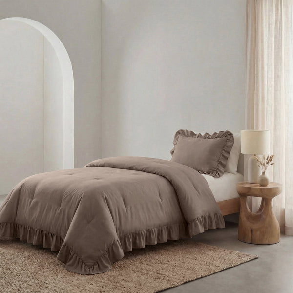 VUODEVAATTEET - Lazy peitto Ruffles Taupe